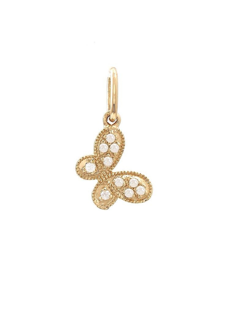 14K Real Yellow Gold Permanent Single Pave Diamond Butterfly Pendant 9X10mm